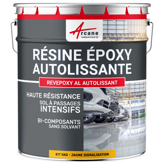 Résine Epoxy Sol jaune. autolissante - REVEPOXY AL AUTOLISSANT 5 kg - Jaune Signalisation - RAL 1023 Résine Epoxy Sol jaune. autolissante - REVEPOXY AL AUTOLISSANT 5 kg - Jaune Signalisation - RAL 1023
