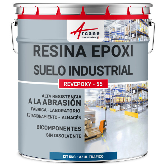 Pintura epoxi azul suelo industrial y parking - REVEPOXY - 55 5 Kg 10 m²  - Azul tráfico - RAL 5017