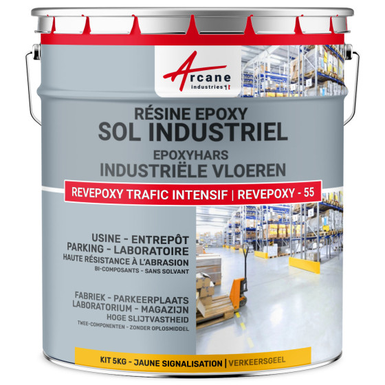 Epoxyverf voor industriële vloeren en parkeergarages - REVEPOXY -55 5 Kg 10 m²  - Verkeersgeel - RAL 1023