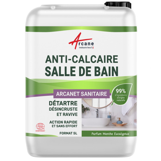 Nettoyant Salle de Bain Anti-Calcaire Naturel - Certifié Ecocert : ARCANET Sanitaire - Liquide Transparent - 5 L