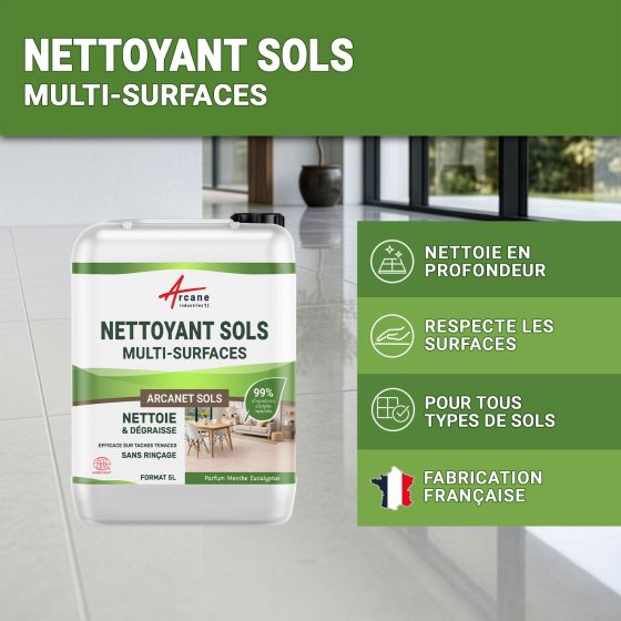 Nettoyant sols professionnel et naturel pour tous types de sol : ARCANET Sols - Certifié ECOCERT