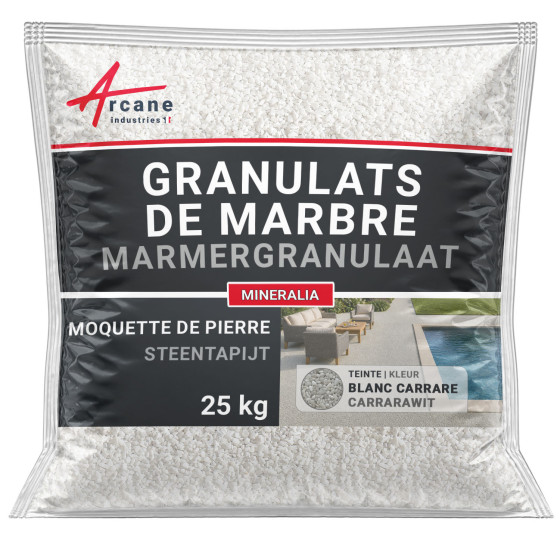 Natuurmarmer granulaten voor steentapijt Blanc Carrare 25 kg (jusqu'à 1