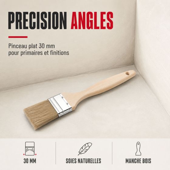 PINCEAU PLAT MÉCHÉ BOIS 30 mm - Pinceau plat méché bois 30 mm