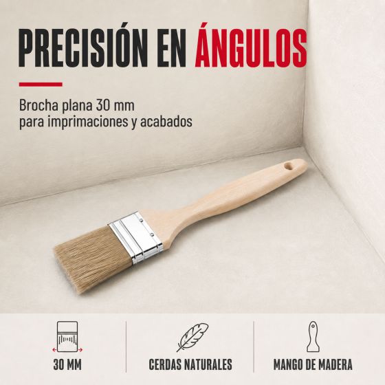 PINCEL PLANO DE MADERA MECHADO 30 mm - Pincel plano de madera mechado 30 mm
