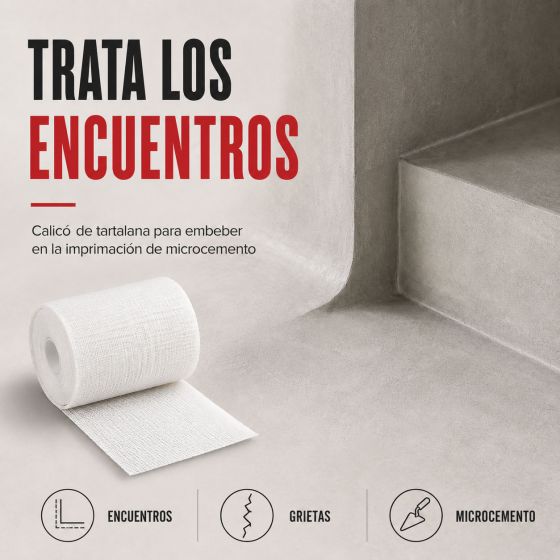 GASA DE TARLATANA 5cmx20m - gasa de tarlatana para tratamiento de juntas de microcemento, soportes móviles y fisuras