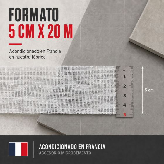GASA DE TARLATANA 5cmx20m - gasa de tarlatana para tratamiento de juntas de microcemento, soportes móviles y fisuras