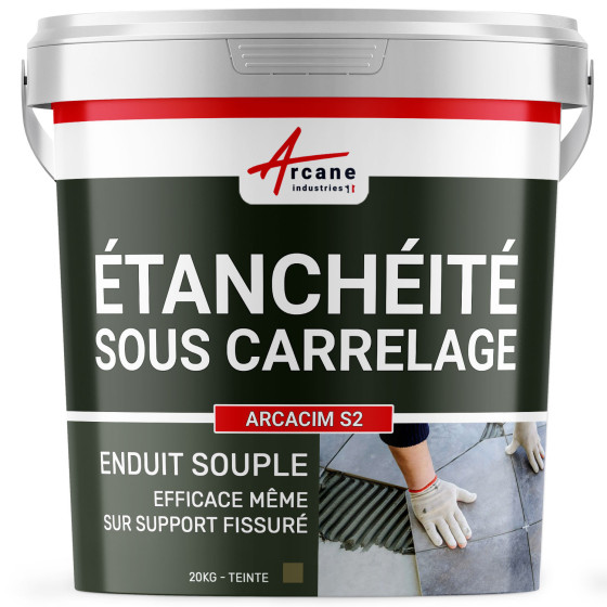 Enduit d'imperméabilisation sous carrelage : ARCACIM S2-20Kg-Gris-marron-Couleur / Aspect Enduit d'imperméabilisation sous carrelage : ARCACIM S2-20Kg-Gris-marron-Couleur / Aspect