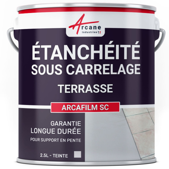 Résine d'étanchéité sous carrelage pour balcon et terrasse en pente : ARCAFILM SC-2-5l-gris-Couleur / Aspect