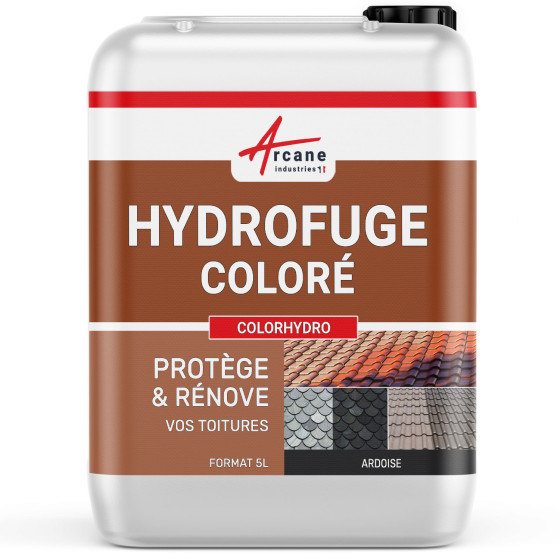 Hydrofuge imperméabilisant  tuiles en béton ciment ardoise: COLORHYDRO-5L-jusqua-20m2-Ardoise-ral-9004-Couleur / Aspect