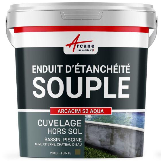 enduit d'étanchéité PISCINE HORS SOL CUVE CITERNE CHATEAU D'EAU (ACS) - ARCACIM S2 AQUA-20Kg-Gris-marron-Couleur / Aspect