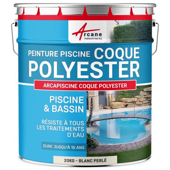 Peinture piscine coques polyester, béton - ARCAPISCINE COQUE POLYESTER-20kg-Blanc-Perle-ral-1013-Aspect / Couleur