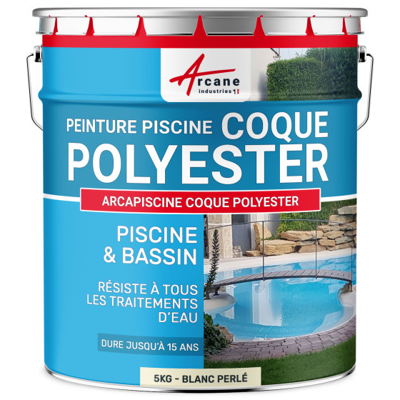 Peinture piscine coques polyester, béton - ARCAPISCINE COQUE POLYESTER-5kg-Blanc-Perle-ral-1013-Aspect / Couleur