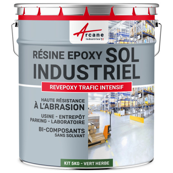Peinture époxy sol industriel et parking - REVEPOXY TRAFIC INTENSIF-kit5Kg-Vert-herbe-ral-6010-Aspect / Couleur