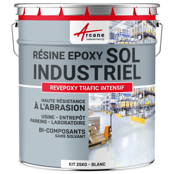 Peinture époxy sol industriel et parking - REVEPOXY TRAFIC INTENSIF-kit25Kg-Blanc-Aspect / Couleur