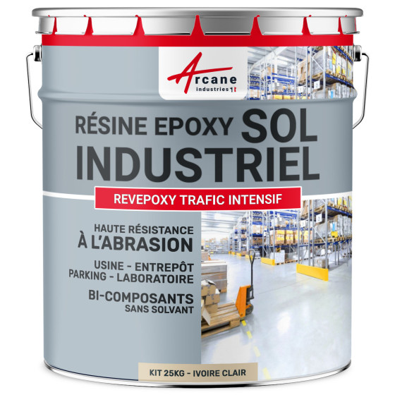 Peinture époxy sol industriel et parking - REVEPOXY TRAFIC INTENSIF-kit25Kg-Ivoire-claire-ral-1015-Aspect / Couleur