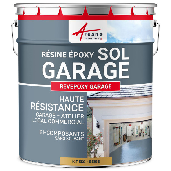 Résine sol garage / Peinture époxy sol : REVEPOXY GARAGE-kit5Kg-Beige-ral-1001-Aspect / Couleur