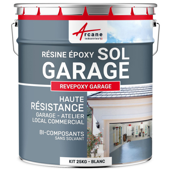 Résine sol garage / Peinture époxy sol : REVEPOXY GARAGE-kit25Kg-Blanc-Aspect / Couleur