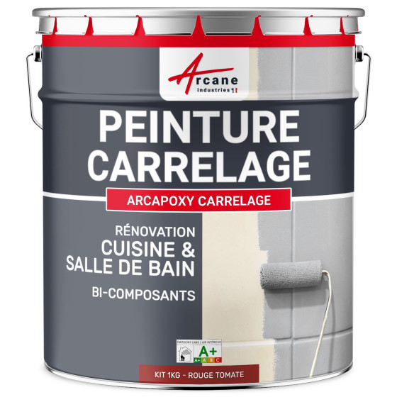 PEINTURE CARRELAGE CUISINE ET SALLE DE BAIN - RÉSINE CARRELAGE-Kit1Kg-RAL-3013-Rouge-Tomate-Aspect / Couleur PEINTURE CARRELAGE CUISINE ET SALLE DE BAIN - RÉSINE CARRELAGE-Kit1Kg-RAL-3013-Rouge-Tomate-Aspect / Couleur
