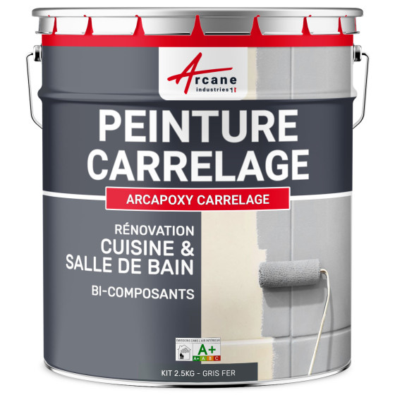 PEINTURE CARRELAGE CUISINE ET SALLE DE BAIN  - RÉSINE CARRELAGE-Kit2-5Kg-RAL-7011-Gris-fer-Aspect / Couleur