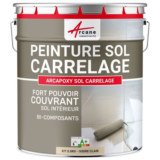Peinture Sol Carrelage - Résine époxy pour sol carrelé-Kit2-5Kg-RAL-1015-Ivoire-clair-Aspect / Couleur