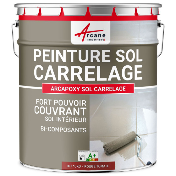 Peinture Sol Carrelage - Résine époxy pour sol carrelé-Kit10Kg-RAL-3013-Rouge-Tomate-Aspect / Couleur