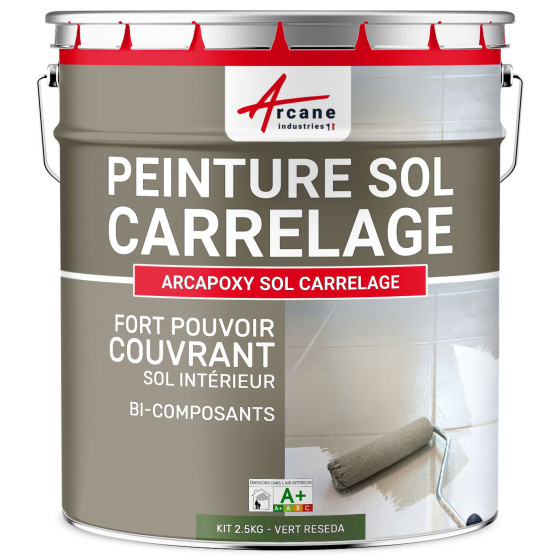 Peinture Sol Carrelage - Résine époxy pour sol carrelé-Kit2-5Kg-Ral-6011-Vert-Reseda-Aspect / Couleur