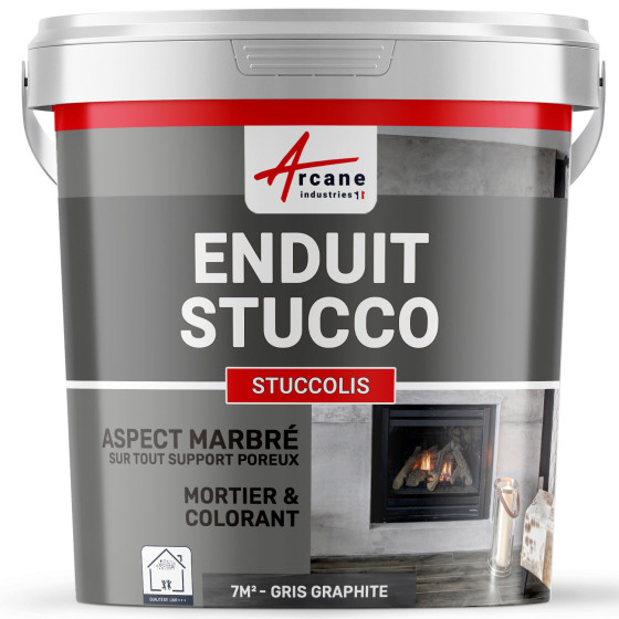 Peinture stucco, enduit STUCCOLIS avec mortier et colorant-kit7m2-Gris-graphite-Aspect / Couleur Peinture stucco, enduit STUCCOLIS avec mortier et colorant-kit7m2-Gris-graphite-Aspect / Couleur