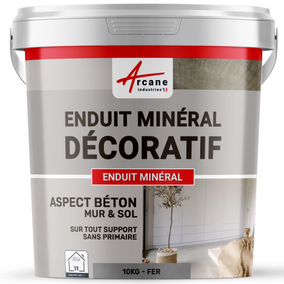 ENDUIT MINERAL DECORATIF COLORE ASPECT BETON - enduit de décoration murale et sol-10Kg-Fer-Aspect / Couleur