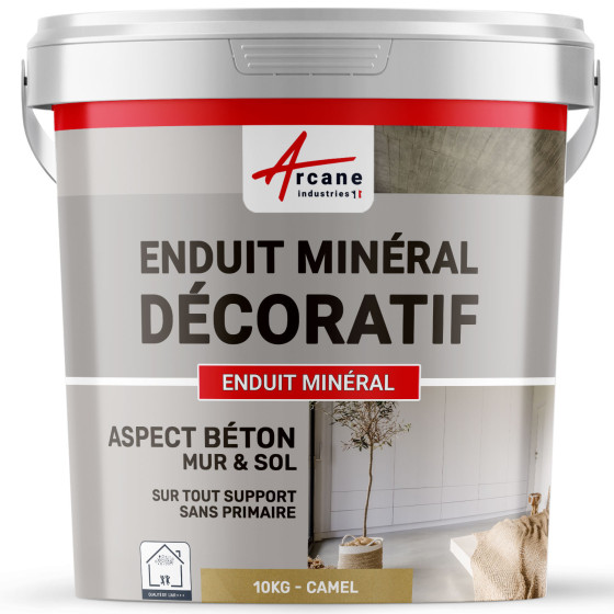 ENDUIT MINERAL DECORATIF COLORE ASPECT BETON - enduit de décoration murale et sol-10Kg-Camel-Aspect / Couleur