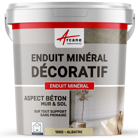 ENDUIT MINERAL DECORATIF COLORE ASPECT BETON - enduit de décoration murale et sol-10Kg-Albatre-Aspect / Couleur