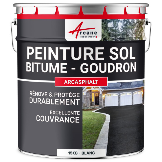 Peinture bitume / peinture goudron : Résine solpour asphalte, goudron, enrobé - ARCASPHALT - BLANC 15kg - Couleur / Aspect