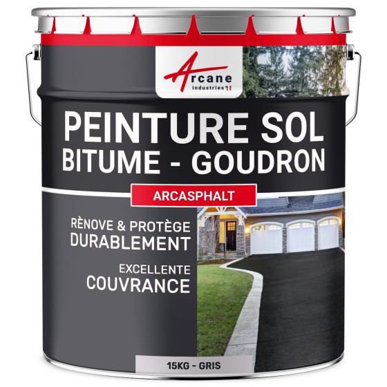 Peinture bitume / peinture goudron : Résine solpour asphalte, goudron, enrobé - ARCASPHALT - GRIS 15kg - Couleur / Aspect