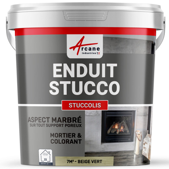 Peinture stucco, enduit STUCCOLIS avec mortier et colorant-kit7m2-Beige-vert-Aspect / Couleur