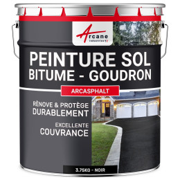 Peinture bitume / peinture goudron : Résine solpour asphalte, goudron, enrobé - ARCASPHALT 3.75KG - noir - Couleur / Aspect