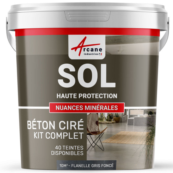 KIT BETON CIRE SOL HAUTE PROTECTION-kit10m2-Flanelle-Gris-fonce-Aspect / Couleur