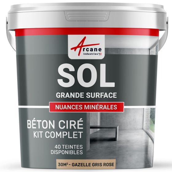 KIT BETON CIRE SOL GRANDE SURFACE HAUTE PROTECTION-Kit30m2-Gazelle-Gris-rose-Aspect / Couleur