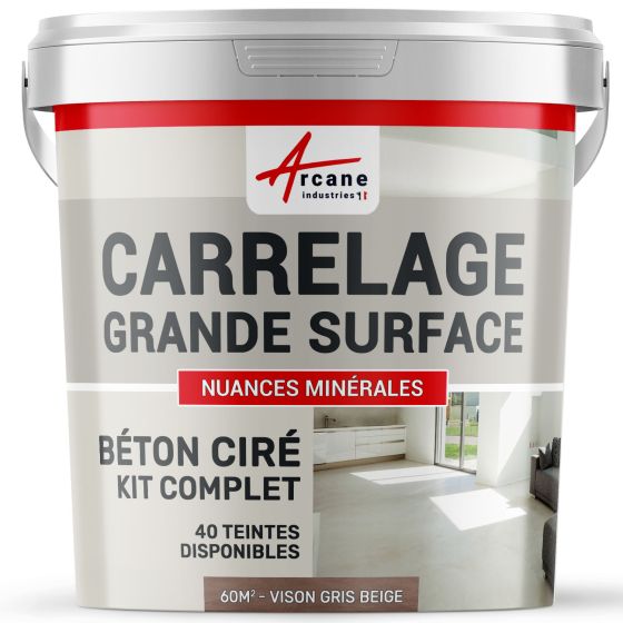 KIT BETON CIRE SUR CARRELAGE GRANDE SURFACE-Kit-60m2-Vison-Gris-beige-Aspect / Couleur