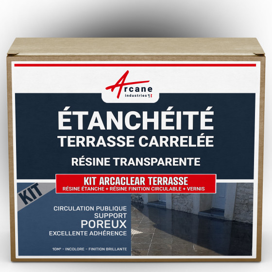 Résine étanchéité vernis résine finition circulable : KIT ARCACLEAR TERRASSE-10m2-pub-poreux-B-Couleur / Aspect