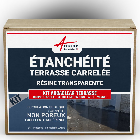 Résine étanchéité vernis résine finition circulable : KIT ARCACLEAR TERRASSE-5m2-pubnonporeux-B-Couleur / Aspect