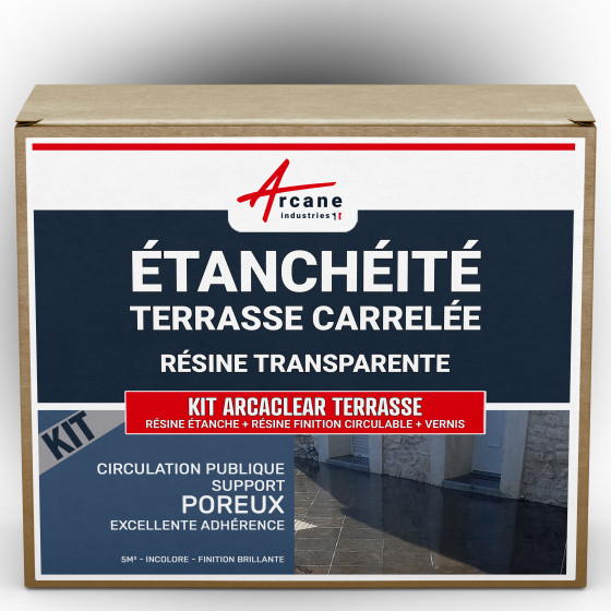 Résine étanchéité vernis résine finition circulable : KIT ARCACLEAR TERRASSE-5m2-pubporeux-B-Couleur / Aspect