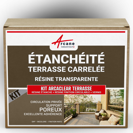 Résine étanchéité vernis résine finition circulable : KIT ARCACLEAR TERRASSE-5m2-privporeux-M-Couleur / Aspect Résine étanchéité vernis résine finition circulable : KIT ARCACLEAR TERRASSE-5m2-privporeux-M-Couleur / Aspect