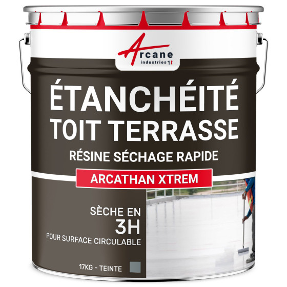 Résine étanchéité toit plat et terrasse  : ARCATHAN XTREM-17Kg-jusqua-11m2-2-couches-Gris-argent-Couleur / Aspect