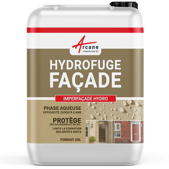 Hydrofuge façade pierre briques poreuses enduits et crépis: IMPERFACADE HYDRO-20L-jusqua-100m2-Transparent-Couleur / Aspect
