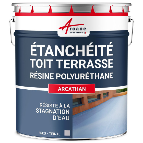 Étanchéité toit terrasse et plat  - Résine Polyuréthane Colorée : ARCATHAN-15Kg-Gris-Couleur / Aspect