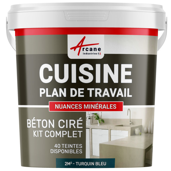 1-Main-Béton Ciré Cuisine : Plan de travail, Crédence  - Kit 2m2 -  Turquin bleu