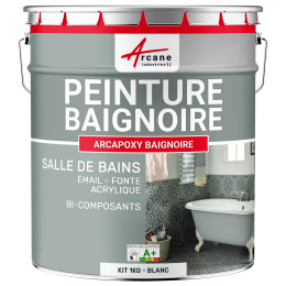 PEINTURE BAIGNOIRE - Résine rénovation baignoire lavabo émail salle de bain-Kit1Kg-RAL-9003-Blanc-Aspect / Couleur