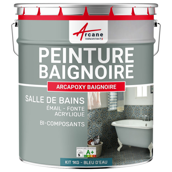 PEINTURE BAIGNOIRE - Résine rénovation baignoire lavabo émail salle de bain-Kit1Kg-Ral-5021-Bleu-Deau-Aspect / Couleur