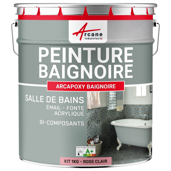 PEINTURE BAIGNOIRE - Résine rénovation baignoire lavabo émail salle de bain-Kit1Kg-Ral-3015-Rose-Clair-Aspect / Couleur PEINTURE BAIGNOIRE - Résine rénovation baignoire lavabo émail salle de bain-Kit1Kg-Ral-3015-Rose-Clair-Aspect / Couleur