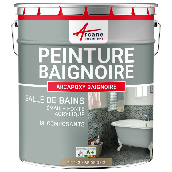 PEINTURE BAIGNOIRE - Résine rénovation baignoire lavabo émail salle de bain-Kit1Kg-RAL-1019-Beige-gris-Aspect / Couleur