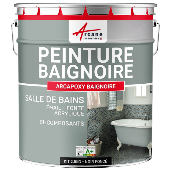 PEINTURE BAIGNOIRE - Résine rénovation baignoire lavabo émail salle de bain-Kit2-5Kg-RAL-9005-Noir-fonce-Aspect / Couleur PEINTURE BAIGNOIRE - Résine rénovation baignoire lavabo émail salle de bain-Kit2-5Kg-RAL-9005-Noir-fonce-Aspect / Couleur